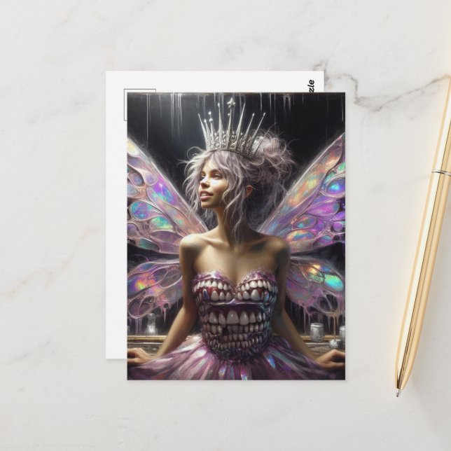 Tooth Fairy in ihrem Kleid aus Zähne Postkarte (Vorderseite/Rückseite Beispiel)