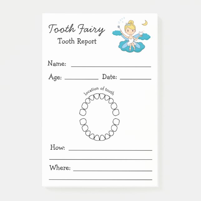 Tooth Fairy Love Tooth Report Activity Kids Post-it Klebezettel (Vorderseite)