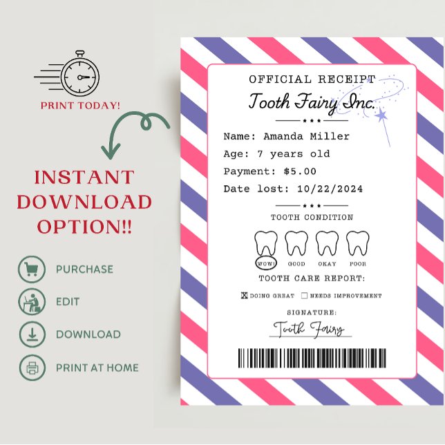 Tooth Fairy Receipt Printable Einladung (tooth fairy receipt, tooth fairy note, tooth fairy delay notification, tooth fairy)