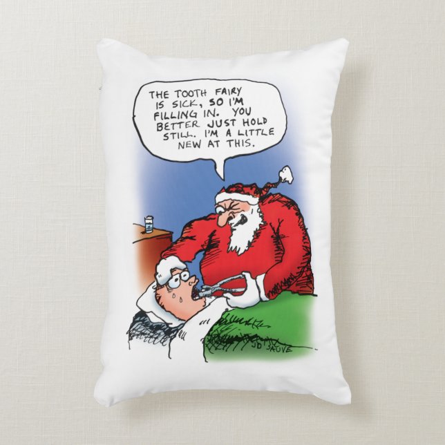 Tooth Fairy Santa Funny Weihnachts-Cartoon Dekokissen (Vorderseite(Vertikal))