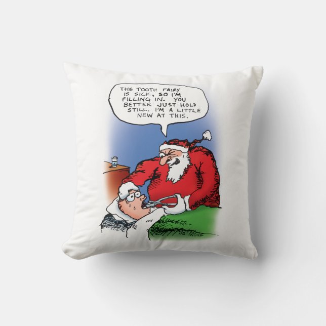 Tooth Fairy Santa Funny Weihnachts-Cartoon Kissen (Vorderseite)