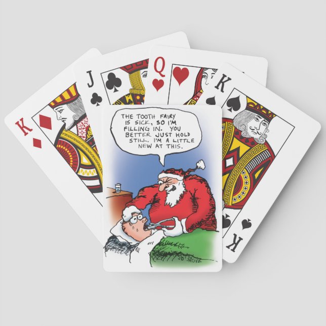 Tooth Fairy Santa Funny Weihnachts-Cartoon Spielkarten (Rückseite)
