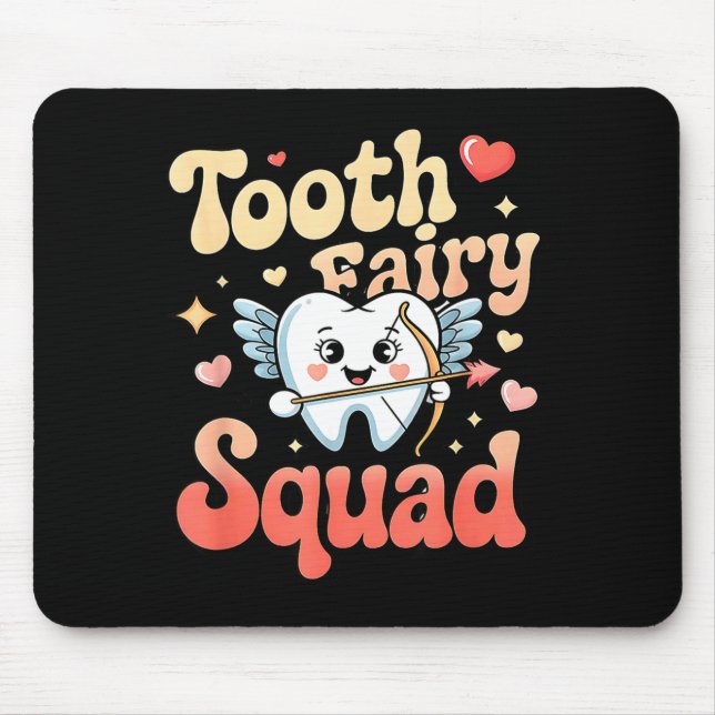 Tooth Fairy Squad Cute Cud Tooth Retro Dental Humo Mousepad (Vorne)