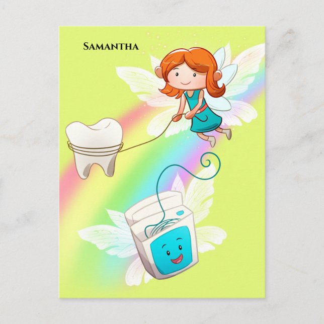 Tooth Feen DIY Name Regenbogenzahnärztin Postkarte (Vorderseite)