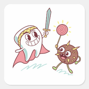 Tooth Hero / Bacteria Monster Fun Zahnarzt Cartoon Quadratischer Aufkleber