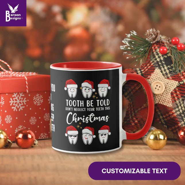 TOOTH WERDEN TOLD Dental Christmas Floss Floss-oph Tasse (Fun DENTAL CHRISTMAS Tooth Be Told Mug with Kawaii design and custom text. Great gift for dentists.)