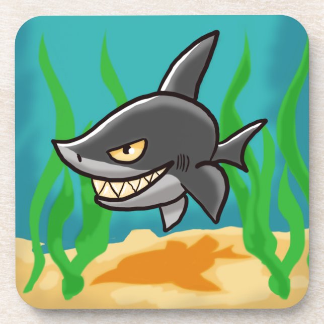 Toothy Cartoon Shark Getränkeuntersetzer (Vorderseite)
