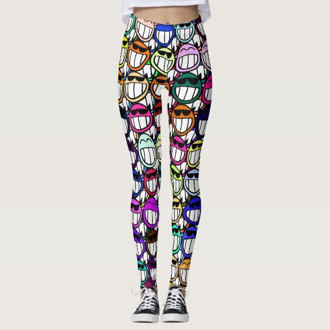 Toothy Grinning Happy Faces Leggings (Vorderseite)