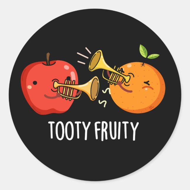Tooty Fruity Funny Fruit Musiker Puck Dark BG Runder Aufkleber (Vorderseite)