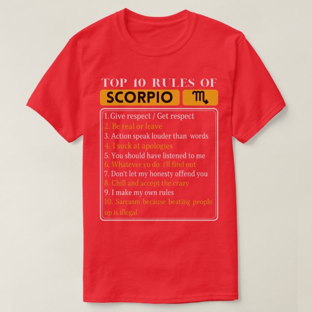 Top 10 Regeln von Scorpio Funny Scorpio Fakten Zod (Design vorne)