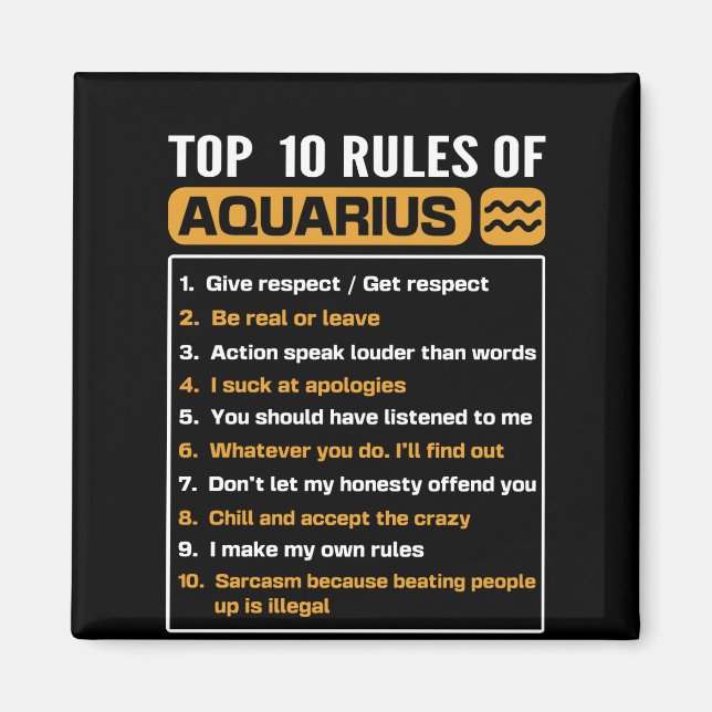 Top 10 rules of Aquarius, Funny Aquarius 10 Rules Magnet (Vorne)
