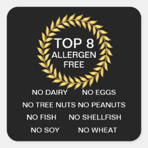 Top 8 Allergenfreie Allergie Restaurant Bakery Quadratischer Aufkleber
