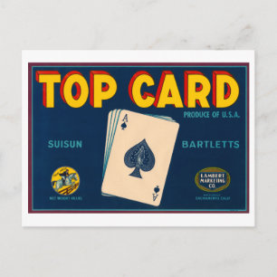 Top Card Suisun Bartletts Vintage Kistenetikett Postkarte