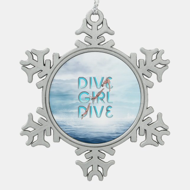 TOP Dive Girl Dive Schneeflocken Zinn-Ornament (Vorderseite)