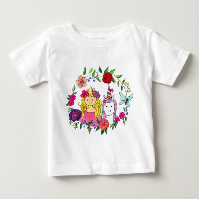 Top et T-shirt Princess & Unicorn Wreath Baby (Devant)