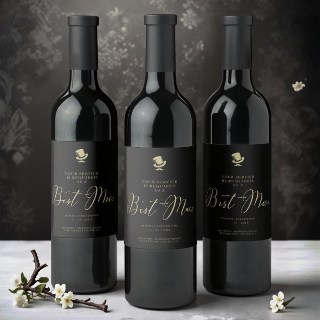 Top Hat Best Man Chic Wedding Minimalist Proposal Weinetikett (Non-traditional Fancy Gentleman Top Hat Best Man Wedding Minimalist Proposal Card on a Wine Label.)