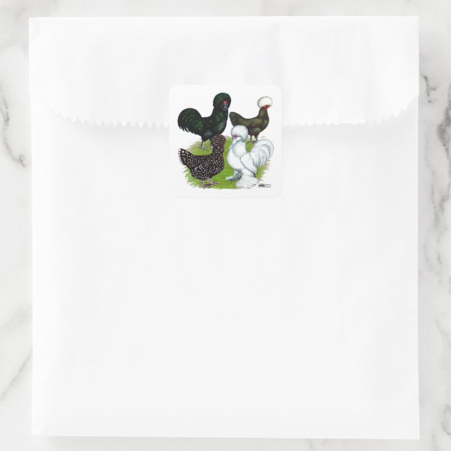 Top Hat Chicken Quartet Quadratischer Aufkleber (Tasche)