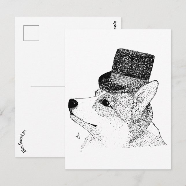 Top Hat Corgi Postkarte (Vorne/Hinten)