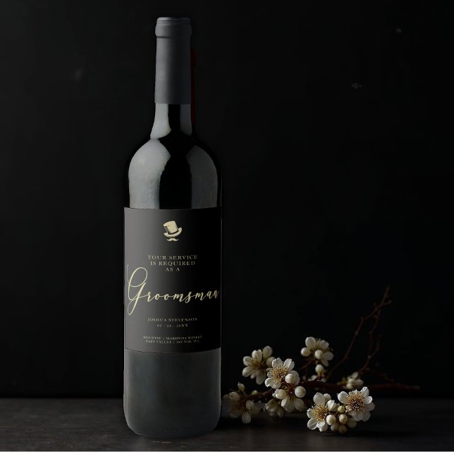 Top Hat Groomsman Chic Wedding Minimalist Proposal Weinetikett (Non-traditional Fancy Gentleman Top Hat Groomsman Wedding Minimalist Proposal Card on a Wine Label.)