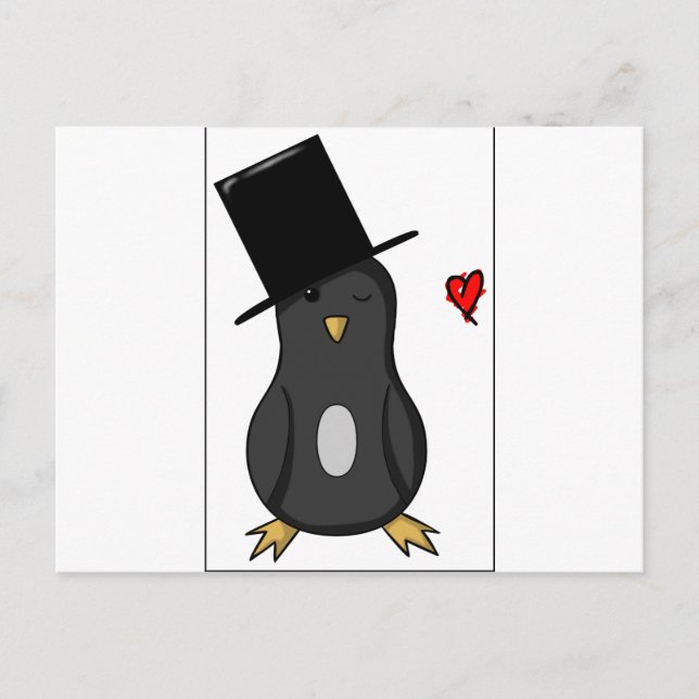 Top Hat Penguin Postkarte (Vorderseite)