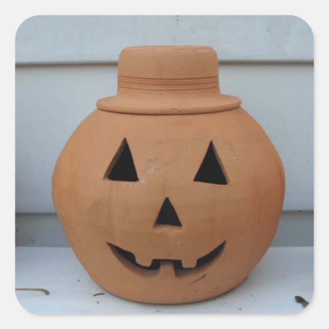 Top Hat Pumpkin Quadratischer Aufkleber (Vorderseite)