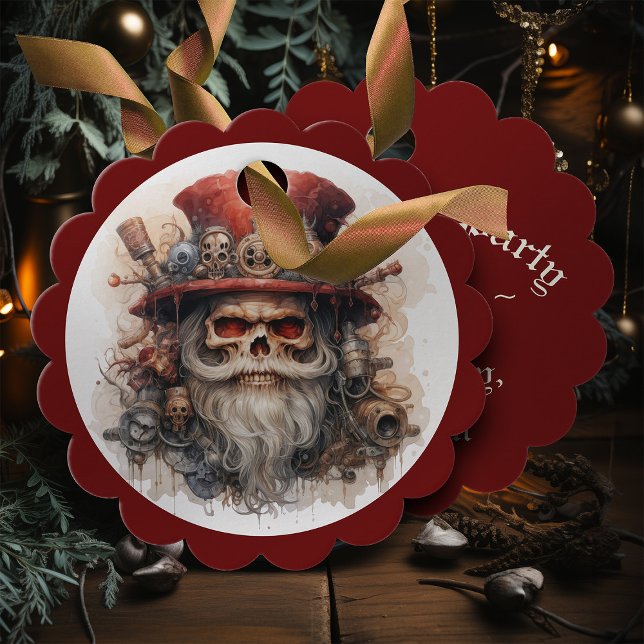 Top Hat Skeleton Halloween Santa Geschenkanhänger (Set your gifts off with these great Steampunk Santa tags, perfect for Gothic Gifts)