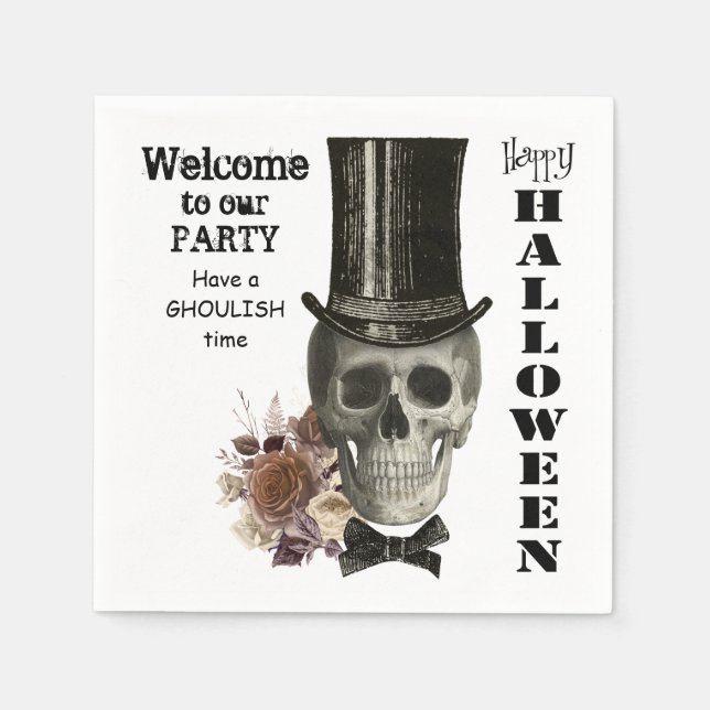 Top Hat Skull Halloween Serviette (Vorderseite)
