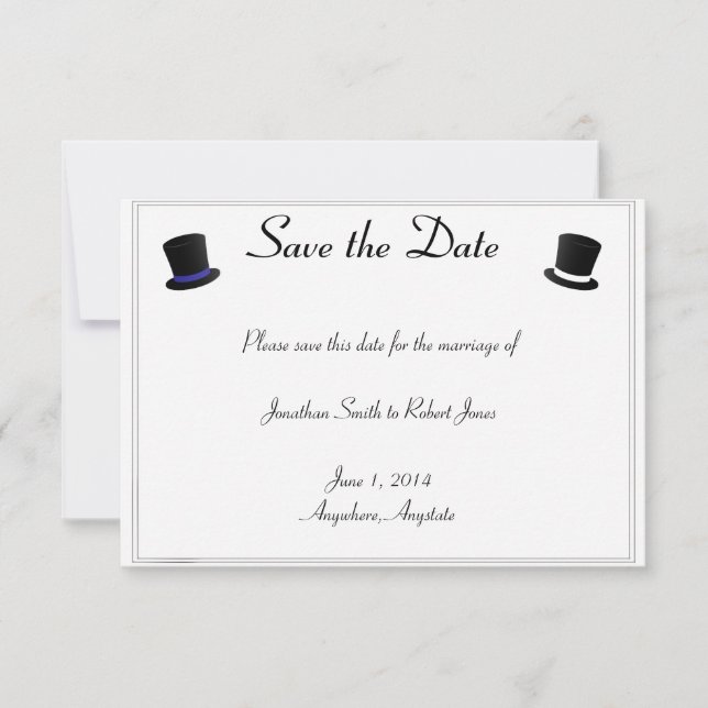 Top Hats Bow Krawatte Blue Gay Wedding Save the Da Save The Date (Vorderseite)