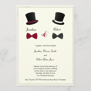 Top Hats Bow Krawatte Burgundy Gay Wedding Einladu Einladung