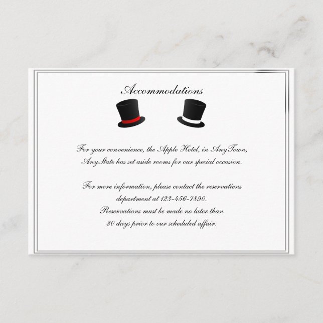 Top Hats und Bow Krawatte Gay Wedding Beilage Begleitkarte (Vorderseite)