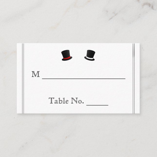 Top Hats und Bow Krawatte Gay Wedding Platzkarten (Vorderseite)