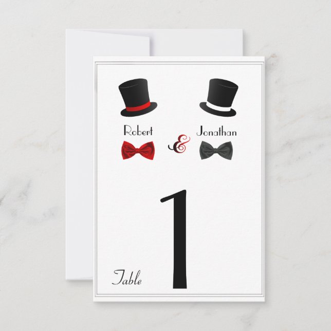 Top Hats und Bow Krawatte Gay Wedding Tischnummer (Vorderseite)