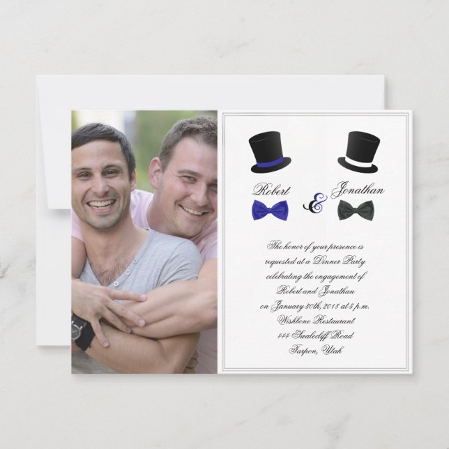 Top Hats und Bow Krawatte Gay Wedding Verlobung Einladung (Vorderseite)