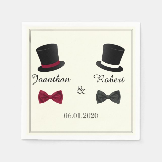 Top Hats und Bow Krawatte Gay Wedkin Napkin Serviette (Vorderseite)