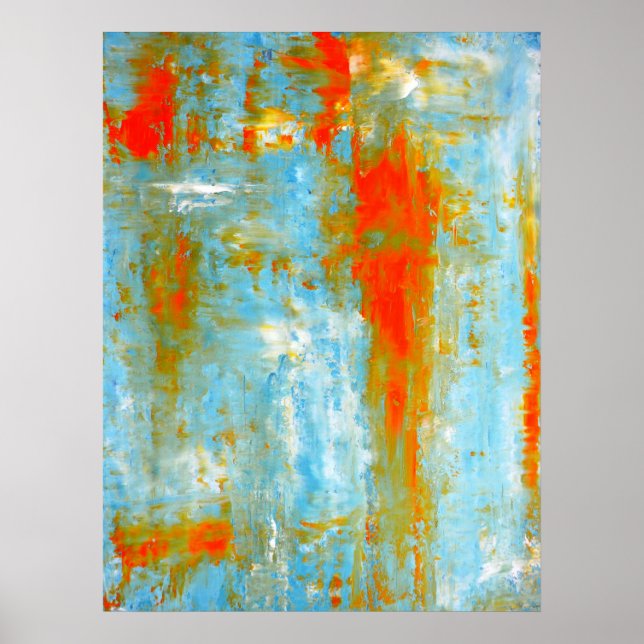 "Top it Off" Aquamarines und orange Abstraktes Kun Poster (Vorne)