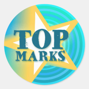 Top marken Sternenaufkleber Lob blau/grün Runder Aufkleber