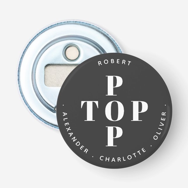 Top Pop Vater Vater Personalisiert Familiennamen Flaschenöffner (Vorderseite)