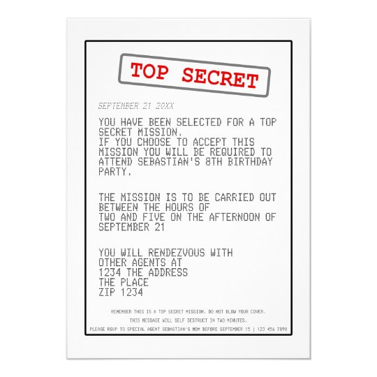 Top Secret Special Agent Spy Uberraschung Party Einladung Zazzle Ch