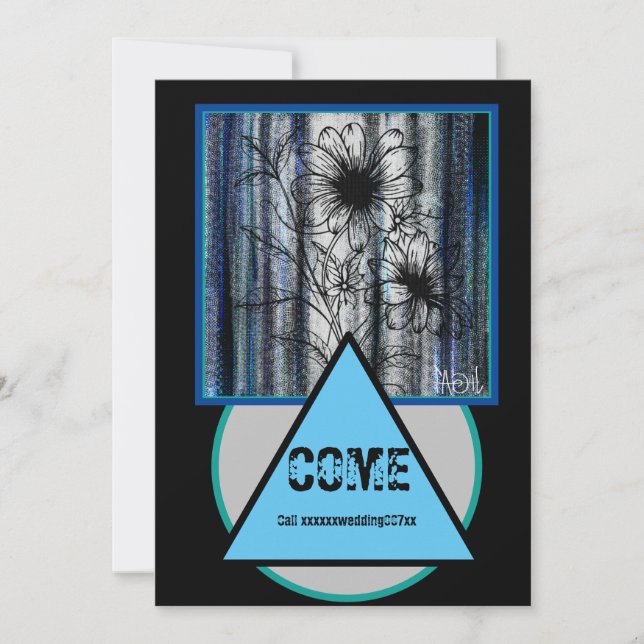 Top Secret Wedding Black and Blue Einladung (Vorderseite)