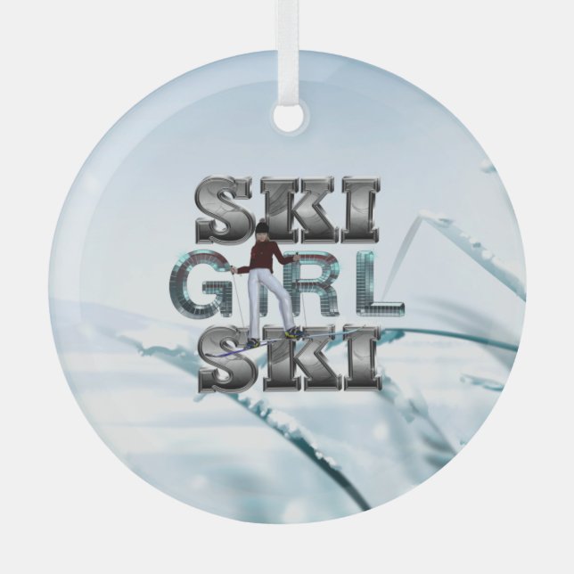 TOP Ski Girl Ski Ornament Aus Glas (Vorderseite)