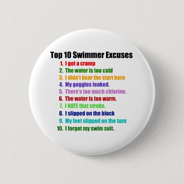Top Ten-Schwimmer-Entschuldigungen Button (Vorderseite)