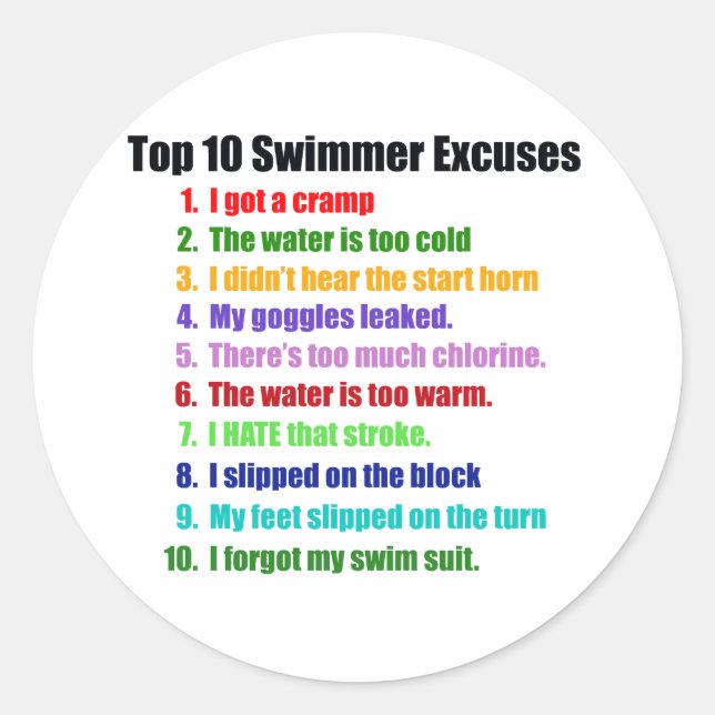 Top Ten-Schwimmer-Entschuldigungen Runder Aufkleber (Vorderseite)