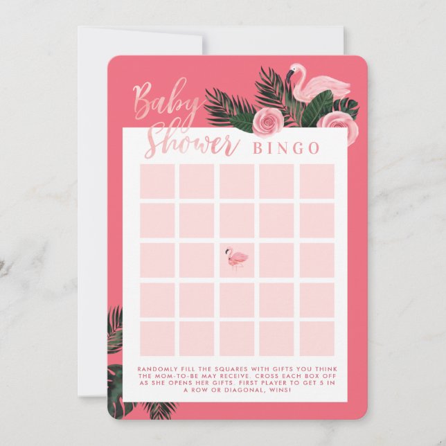 Topaktuell rosa Flamingo Baby Shower Bingo Game Ca Einladung (Vorderseite)