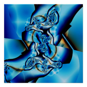 Topaz Fraktal in Blau und Weiß Poster