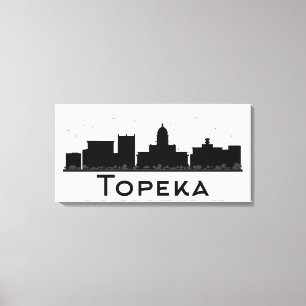 Topeka, Kansas   schwarze u. weiße Stadt-Skyline Leinwanddruck