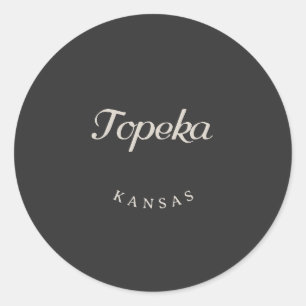 Topeka Kansas White Schriftart Runder Aufkleber