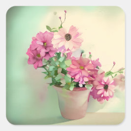 Töpfe aus rosa Blume Quadratischer Aufkleber