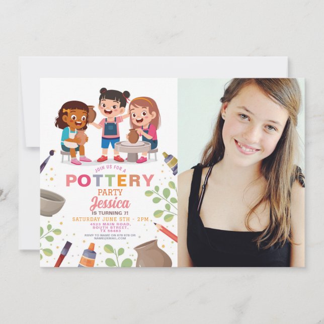 Töpferhandwerk Clay Art Pots Foto Geburtstag Einladung (Vorderseite)