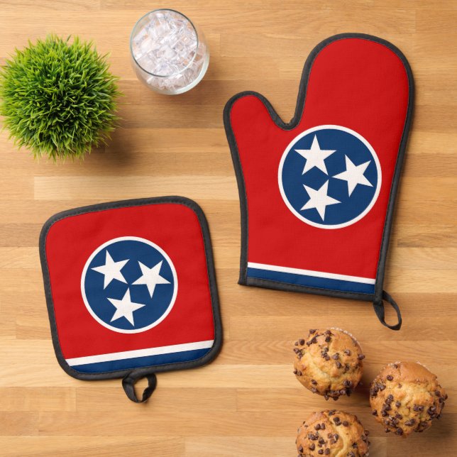 Topflappen mit der Flagge von Tennessee Ofenhandschuh & Topflappen-Set (Oben Unten)