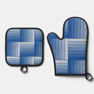 Topflappen-Set - Blau schattierte Bandweberei Ofenhandschuh & Topflappen-Set